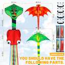 4 Pack Kites - Large Fire Dragon Kite Green Snake Devil Fish Red Mollusc Octopus with Long Colorful Tail for Kids Adults Beach Toy Gifts Outdoor Game Activities