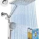 MakeFit Dual Filtered Rain Shower Head Combo, High Pressure Handheld Shower Head with Adjustable Bar - Rainfall Shower Head And Showerhead with Filter for Hard Water - Removes Chlorine (Polished Chromed)