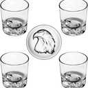 QUEEN&STONE LEAD FREE Old Fashioned Whiskey Glasses with Eagle Pattern On the Thick Weighted Bottom 10oz Set of 4 Perfect for Scotch, Bourbon Cocktails