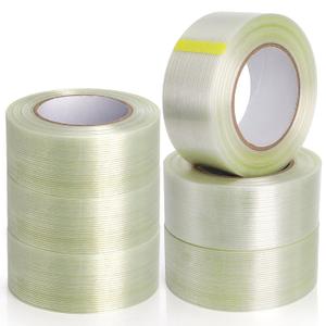 6 Rolls Filament Strapping Tape, 2'' x 60yds x 5.5mil Reinforced Fiberglass Tapes, Heavy-Duty Packing Tape for Shipping, Moving, Industrial, No Residue, Water-Proof