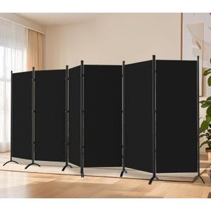 Room Divider-Folding Privacy Screens, 6 ft Partition Room Dividers Wall for Separation, Home, Office, Classroom, Studio (Black, 6 Panel)