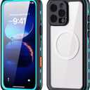 2024 New case for iPhone 16 Pro Max Case Waterproof, [Built-in Screen Protector & Glass Camera Protector][Full Body Shockproof][IP68 Underwater][Dropproof] Phone Case for iPhone 16 Pro Max 6.9" (Clear Teal)