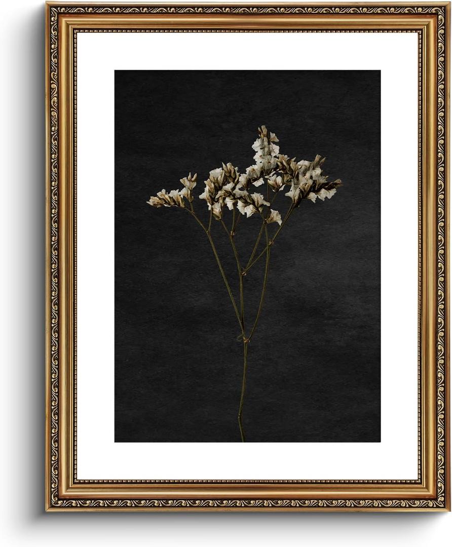 ARPEOTCY Vintage Gold Framed Large Wall Art, Retro Dark Dried Wildflower Painting, Canvas Prints with Antique Frame, Victorian Wall Picture Decor for Living Room Gallery Bedroom, 16x20 inch