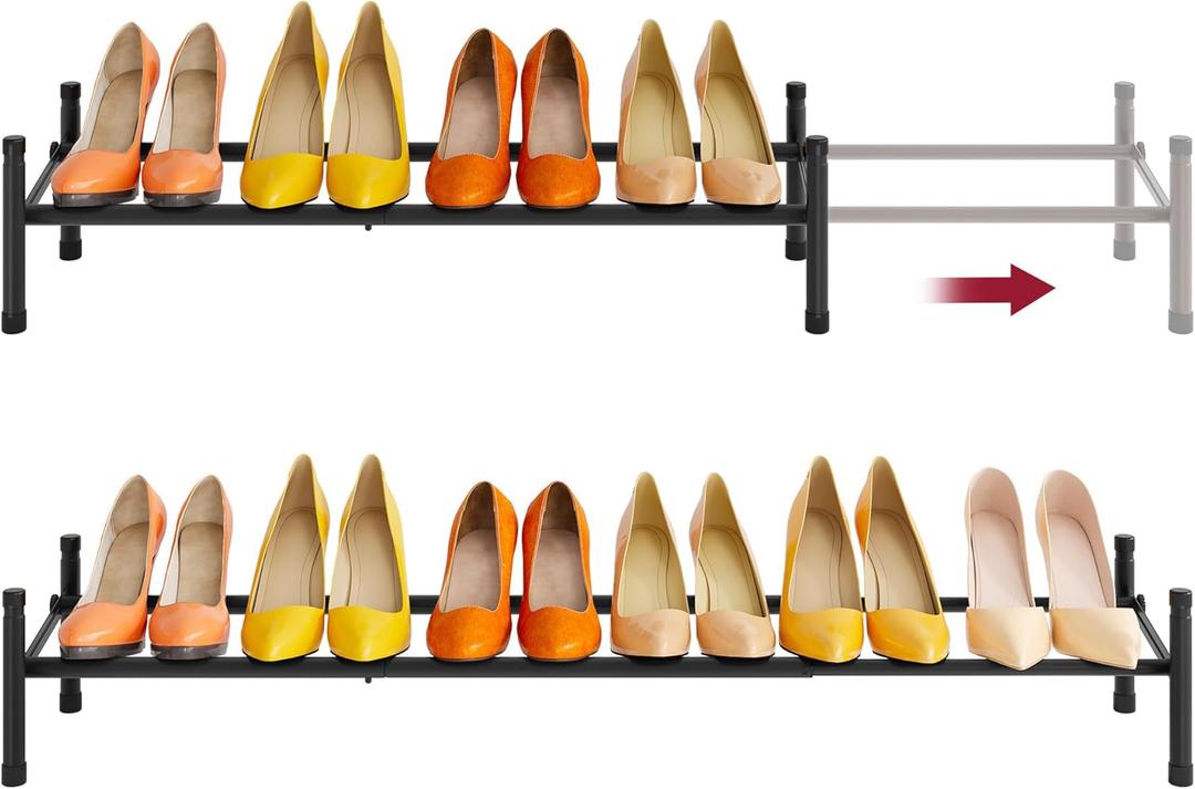 Tajsoon Expandable Shoe Rack for Closet 1 Tier, 28-41Adjustable & Stackable Shoe Shelf Storage, Metal Shoe Rack Organizer for Front Door Entrance, Closet, Garage, Entryway, Black