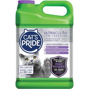 Cat's Pride Max Power: UltraClean Low Tracking Multi-Cat Clumping Litter - Keeps Paws & Home Clean - Up to 10 Days of Powerful Odor Control - 99% Dust Free - Fresh Scent, 15 Pounds