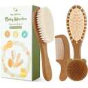 Yoofoss 4 Piece Baby Hair Brush and Comb Set, Wooden Baby Hair Brush with Natural Ultra Soft Goat Hair, Baby Comb Set for Boy, Girl - Walnut