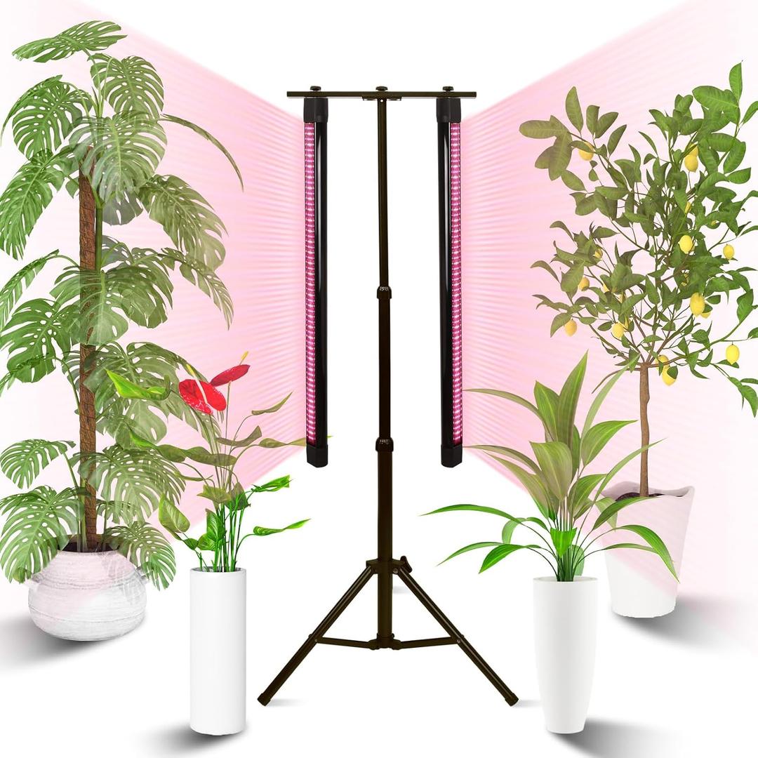 Standing Grow Light, 30W 360LEDs 39IN-58IN Adjustable Height Vertical Grow Light, 40IN Length Hanging Full Spectrum for Indoor Plants, 3 Light Modes, Wide Area Coverage, with Switch, Plug & Play (Black, 2PC)