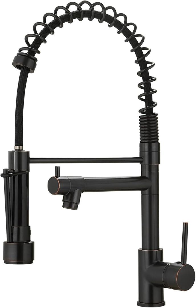 Oil Rubbed Bronze Kitchen Faucet,AIMADI Commercial Style Spring Kitchen Sink Faucet,Modern Single Handle Single Hole Kitchen Faucets with Pull Down Sprayer