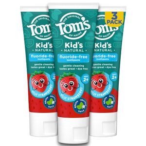 Tom's of Maine Natural Kid's Fluoride Free Toothpaste, Ages 2+, Silly Strawberry, 5.1 oz. 3-Pack (Back in Original Formula)
