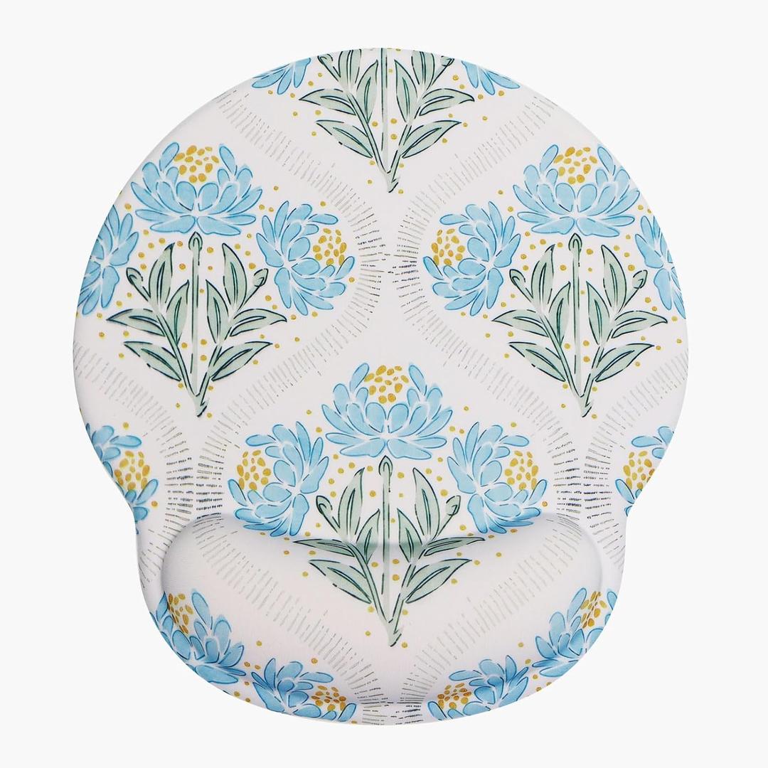 Seorsok Blue Noble Leaves & Floral Mouse Pad with Gel Wrist Support Mouse Pad,Ergonomic Aesthetic,Comfortable Mousepad for Office Game Work Computer,Pain Relief Mousepad with Non-Slip Silicone Base
