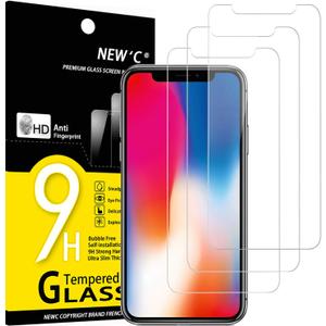 2 x NEW'C 3 Pack Designed for iPhone 11 Pro and iPhone X and iPhone XS Screen Protector,Enhanced Tempered Glass Protection, Case Friendly, Bubble Free Ultra Resistant (Transparent)