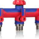 3 way Hose SplitterGarden Hose Connector and Outdoor Faucet Splitter,with Shutoff Valves Hoses Adapter -T Water Spigot Splitter Water Pipe Connector3/4" GHT Thread For Home Outdoor Gardenred blue