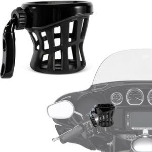 PSLER Motorcycle Drink Cup Holder Handlebar Mount Universal for Dyna Fat Bob Touring Road Glide Street Electra Glide Softail 1996-up Goldwing GL1800 2018-up (85MM, Black)