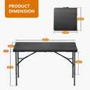 4 Ft Plastic Folding Table,Heavy Duty Portable Table for Indoor & Outdoor,Wood Grain Desktop & 350lbs Weight Capacity,Premium Solutions for Camping,Picnic,BBQ and Party, 4 Ft - Black