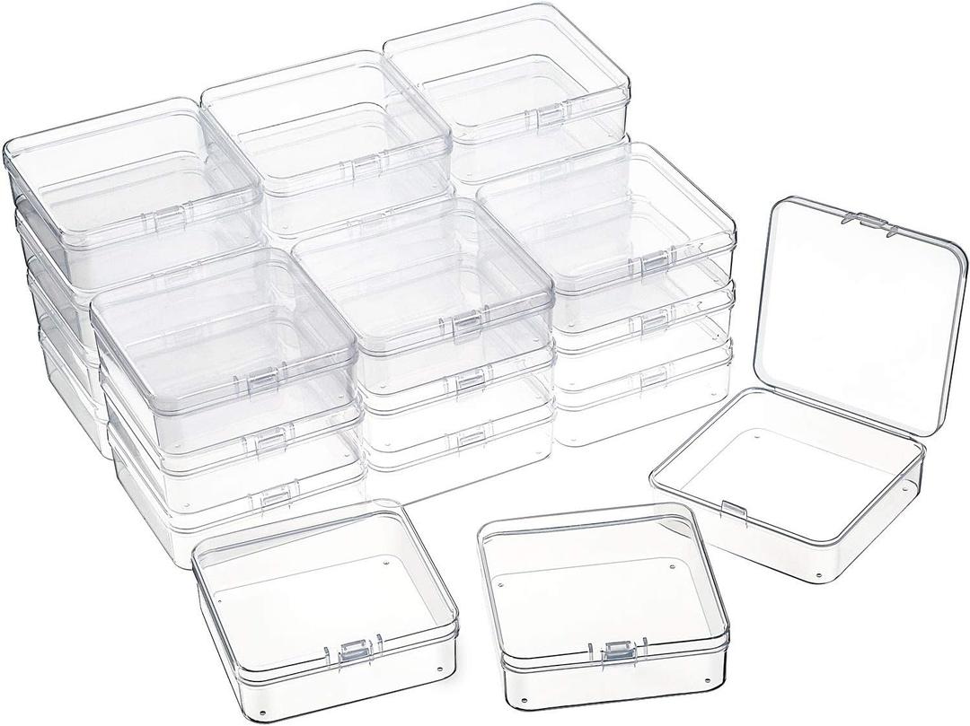 12 Packs Small Clear Plastic Beads Storage Containers Box with Hinged Lid for Storage of Small Items, Crafts, Jewelry, Hardware(3.3 x 3.3 x 1.2 Inches)