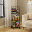 Sonyabecca Outdoor Toy Storage Basket, Play Kitchen Organizer with 5 S-Hooks,3 Tier Rolling Storage Cart Garage, Pantry Floor Snack Cart with Wheels, Toy Shelf Dog Storage Organizer Kids Bookshelf