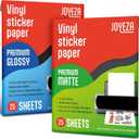 JOYEZA Premium Printable Vinyl Sticker Paper for Inkjet Printer - 25 Matte + 25 Glossy Sheets White Waterproof, Dries Quickly Vivid Colors, Holds Ink well- Tear Resistant - Inkjet & Laser Printer