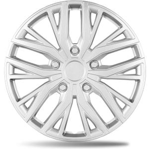 17 Inch Gloss Silver Sporty 10-Spoke Design Universal Wheel Covers Hubcaps for Steel Wheels, Set of 4, Patented Adjustable Snap-On Design, Tool-Free Install