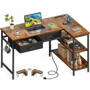 Coleshome 40 Inch L Shaped Computer Desk with 2 Drawers, Small Desk for Small Space, Home Office Table for Laptop Users, Vintage (Vintage)