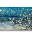 Large Wall Art for Living Room Modern Blue Framed Tree Canvas Print Floral Plum Blossom at Starry Night Landscape Wall Picture Flower Artwork Teal Lake Painting Home Bedroom Décor 48"x24"
