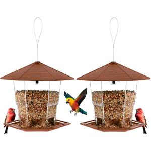 Jealoeur Bird Feeders for Outdoors Hanging Bird Feeder Wild Birds Seed, Brown 2 Pack