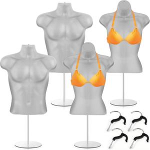 Sintuff 4 Pack Male and Female Mannequin Torso with Stand Dress Form Hollow Back Shirt Mannequin Display Half Body Mannequin for Clothes White Clothing Mannequin for Craft Shows, S-Medium Clothes Size