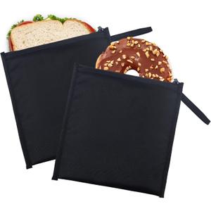 Moyad Reusable Sandwich Bags Set of 2, BPA Free Insulated Lunch Bag for Men Women, Compact Snacks Pouches for Picnic, Travel, Office (Black)