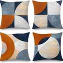 Boho Navy Blue Orange Gold Pillow Covers 18x18 Set of 4, Abstract Modern Terracotta Circles Decorative Pillow Covers for Bedroom Living Room, Textured Modern Home Decor, Boho Textured Room Decor