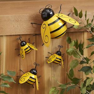 Yungeln Metal Wall Art, 4PCS Metal Bumble Bee Wall Decor, 3D Iron Bee Art Sculpture Hanging Wall Decorations for Outdoor Home Garden (Yellow)
