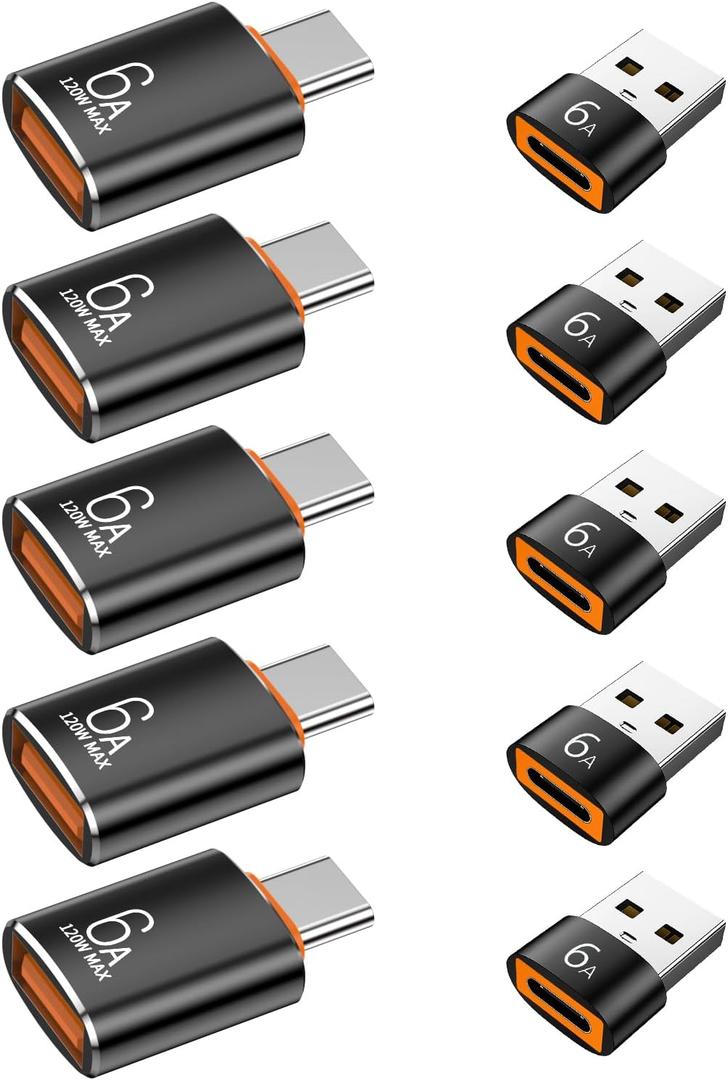 10-Pack 10Gbps/120W USB C to USB Adapter & C Male to 3.1 Female Charger,Compatible with MacBook Pro/Air, iPhone 16 15 Pro Max/15 Plus/14 13 12 Samsung Galaxy S24/S23/S22/S21