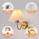 Battery Operated Wall Sconces Set of 2, Gold Wireless Rechargeable Wall Sconces with Remote Control & Magnetic Bulbs, Dimmable 15 Colors Pleated Shade Wall Lights for Bedroom, Living Room Decor Gift