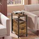 VASAGLE Side End Table with Charging Station, Slim Nightstand with 2 Drawers, Narrow Bedside Table for Living Room, Small Spaces, 18.9 x 11.8 x 24 Inches, Rustic Brown and Ink Black ULET324K101S
