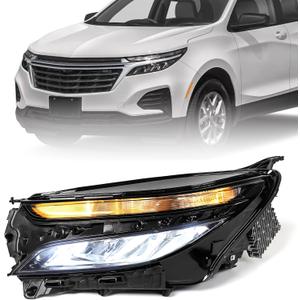 FIONE Headlight Assembly Compatible with Chevy Equinox 2022 2023 2024 LS W/Halogen Signal LED-Beam Black Housing Replacement Headlamp Left LH Side