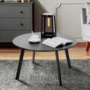Patio Coffee Table - Metal Steel Outdoor Round Table Weather Resistant Anti-Rust Table (Black)