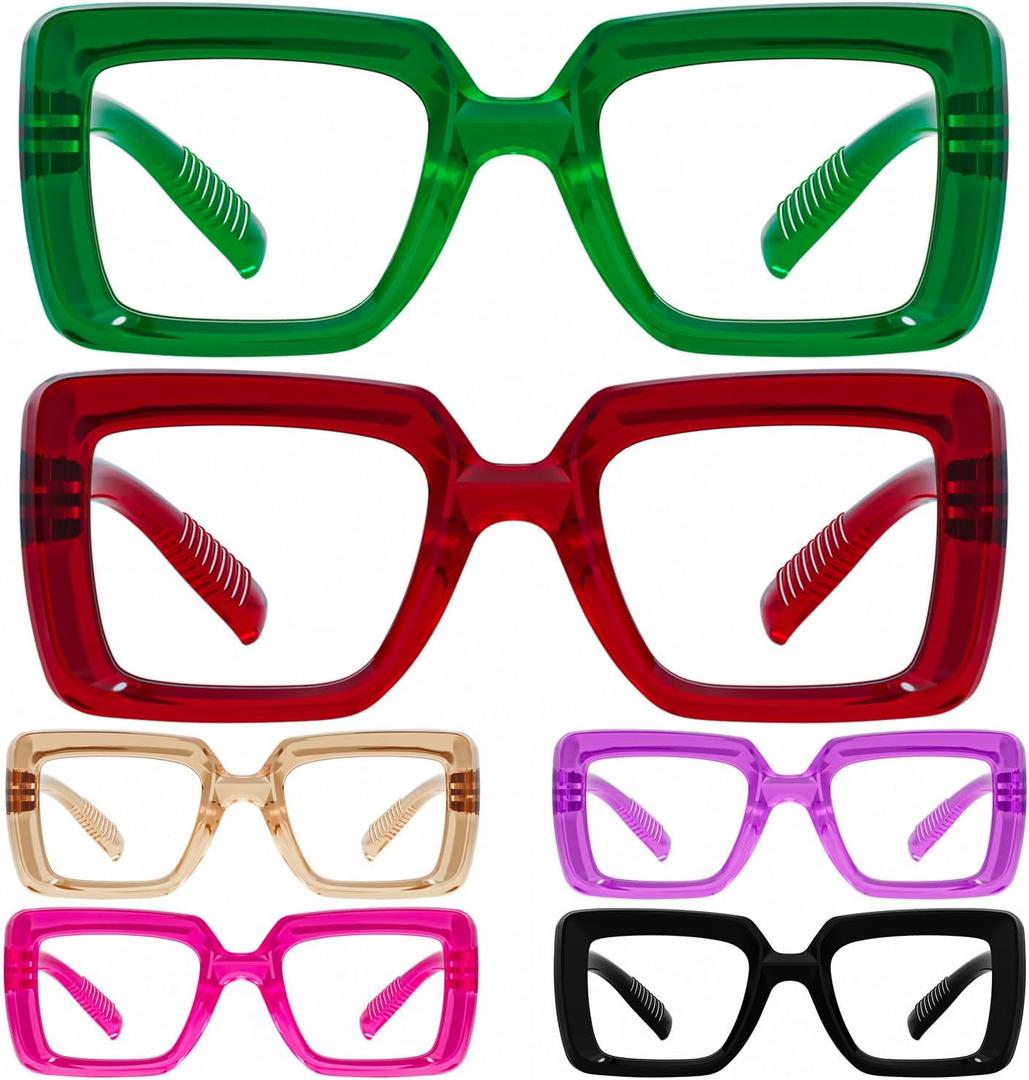 Eyekepper Women's Reading Glasses Metalless Screwless Spring Hinges 6 Pack Ladies Oversized Square Thick Frame Readers +1.50