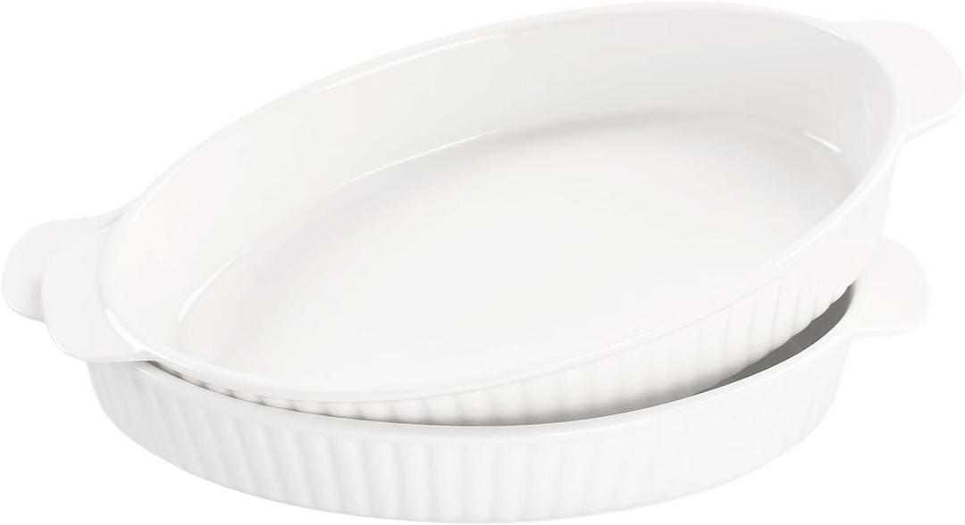 10 x 7 Inch Oval Au Gratin Baking Dishes, Set of 2, Porcelain Baking pan Oven Safe, Roasting Lasagna Pans, for Casserole Dish, Pie Plate, Baking, scalloped potatoes, shepherds pie (10 x 7 Inch Oval)