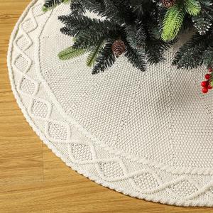 Sattiyrch Knit Christmas Tree Skirt – Classic Cable Knit Tree Base Wrap with Tie Closure – Cozy Holiday Décor for 4–6 ft Christmas Tree (White, 36in)
