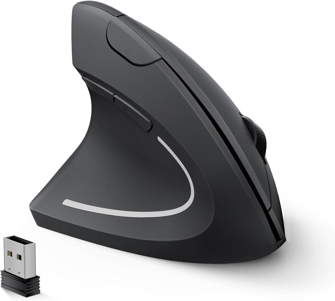 Lekvey Left Handed Ergonomic Mouse, Vertical Wireless Mouse for Left Hand, 2.4G USB Carpal Tunnel Lefty Mouse, 3 Adjustable DPI, 6 Buttons, for Laptop, PC, Computer, Mac, Windows, Desktop - Black