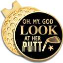 GEYGIE Oh My God Look at Her Black Gold Golf Ball Marker with Magnetic Hat Clip, Golf Accessories for Men Women, Golf Gift for Men Women Golfer, Birthday Retirement Gift for Dad Grandpa Golf Fan