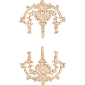 2 Pack Decorative Wood Carved Appliques Onlays, 7.9 x 9.4inch Unpainted Solid Wood Carving Decal for Furniture Cabinet Door Center Bed Mirror Dressers Wardrobe Closet DIY Decoration