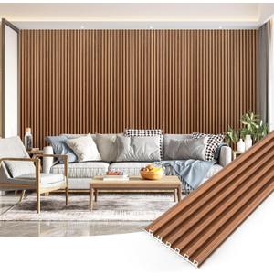 Art3dwallpanels Wood Slat Wall Paneling, 104'' x 6.7'' WPC Soundproof 3D Wall Panels for Interior Wall Decor, 8 Pack Fluted Textured Panel Wall Slats, Teak