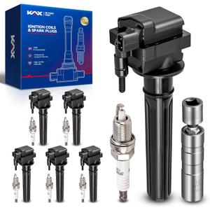 KAX Set of 6 Ignition Coils & Iridium Spark Plugs w/Magnetic Socket for Chrysler Pacifica 2004-2006, 300 2005, 300M 1999-2004, Concorde 1998-2004, Magnum 2005, Intrepid 1998-04, LHS 1999-01, UF269