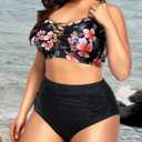 Daci Women Plus Size Two Piece Swimsuit - High Waisted Bikini Tummy Control Bathing Suit Bandeau Swimwear, 16W