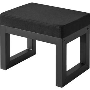 IBUYKE 16 Inch Small Foot Stool Ottoman, Rectangle Linen Foot Rest with Padded Seat and Metal Legs, Modern Ottoman Foot Rest for Living Room Bedroom Entryway Couch, Black WBD001B