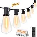 100FT Remote Outdoor String Lights for Outside, 50+2 LED Waterproof Shatterproof Edison Dimmable Timer Bulbs, 2500K Warm White Patio Lights for Garden Backyard Yard Hanging Lighting