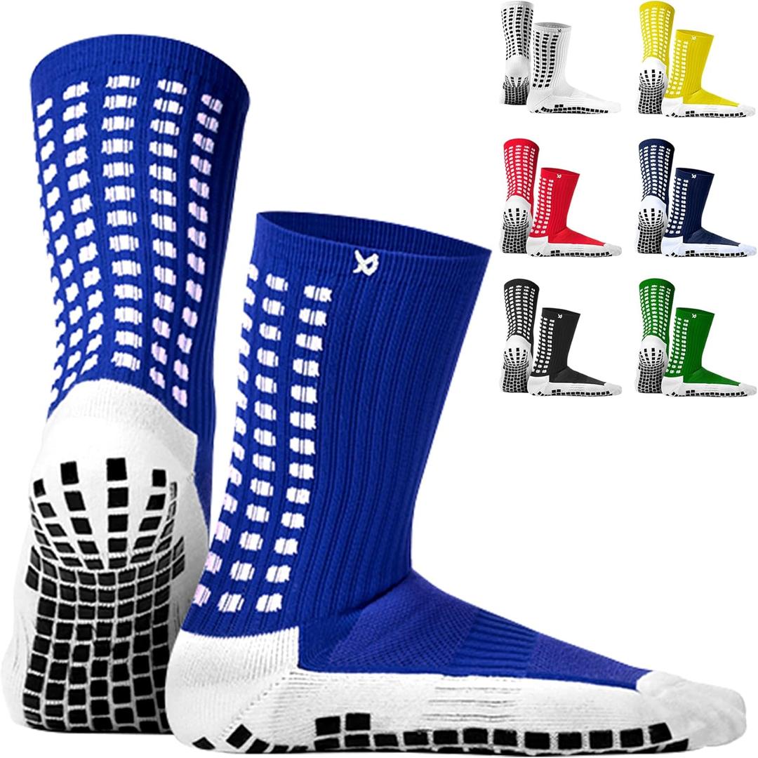 Lux Dual Grip Socks - Soccer Grip Socks for Men and Women. GripArray Performance & Comfort (Large, Blue)