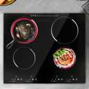 3000W 110V Cooktop Portable 4 Burners Electric Built-in Cooktop Sensor Touch Control Countertop Electric Hot Plate with Kid Safety Lock and 2H Timer, 9 Heating Level, no plug
