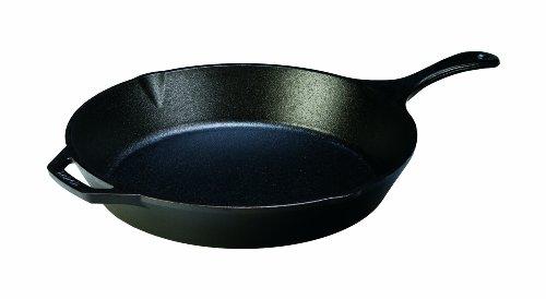 Lodge Seasoned Cast Iron Skillet - PFAS-Free, Non-Toxic Cookware - Use with an Oven, Stove, Grill, or Campfire - Naturally Non-Stick & Oven Safe - 13.25 Inches