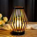 JHY DESIGN Dimmable Touch Bedside Table Lamp 8.5''H Rechargeable Metal Cage Lantern with LED Edison Style Bulb Cordless Accent Lamp for Weddings Parties Patio Events for Indoors Outdoors (Black diamond)