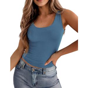 Zeagoo Women's Double Lined Square Neck Tank Top Sleeveless Basic Crop Tops Trendy Y2K Going Out Tops (Large, Blue)